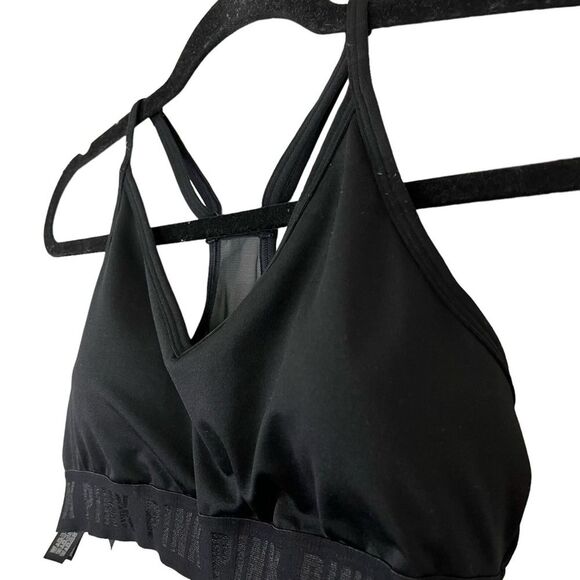 PINK SPORT Victoria's Secret Solid Black Mesh Racerback Sports Bra Workout Top M - Picture 4 of 15